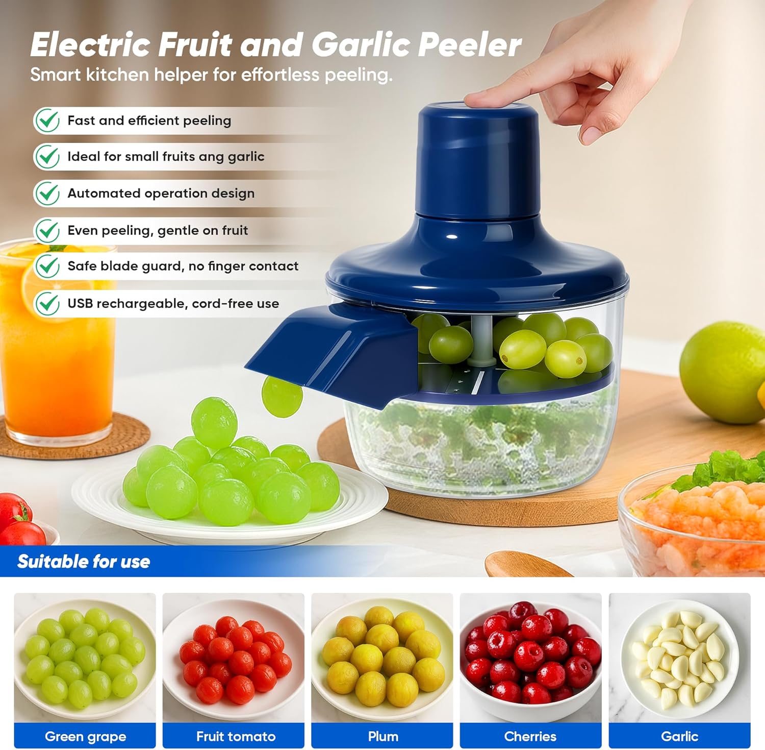 New Electric Grape Peeling Machine – Automatic Garlic Peeler Skin Remover for Tomato, Grapes and Small Fruits